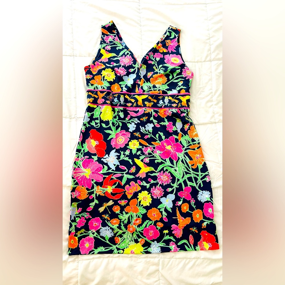 NWT Gretchen Scott Size L Navy Bly and Multicolor design, knee length